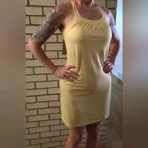 NWT PrAna Cantine Dress S Padded Bra Athletic Yellow Sleeveless Summer Sundress